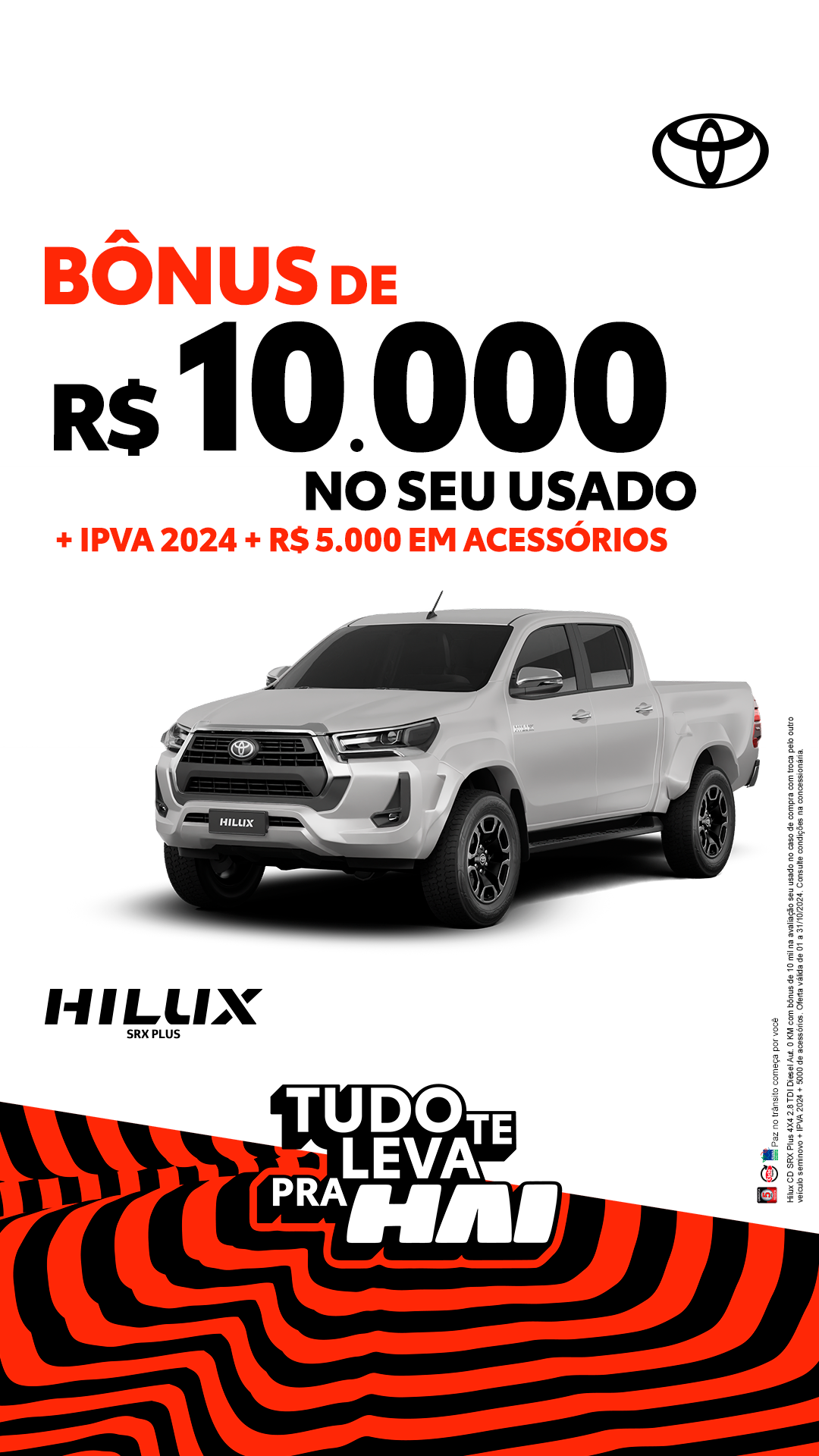 Oferta especial da Toyota Hilux, picape robusta com tração 4x4, motor turbo diesel e design imponente. Aproveite o preço promocional e condições exclusivas de financiamento. A Hilux é ideal para enfrentar terrenos difíceis com potência e segurança.