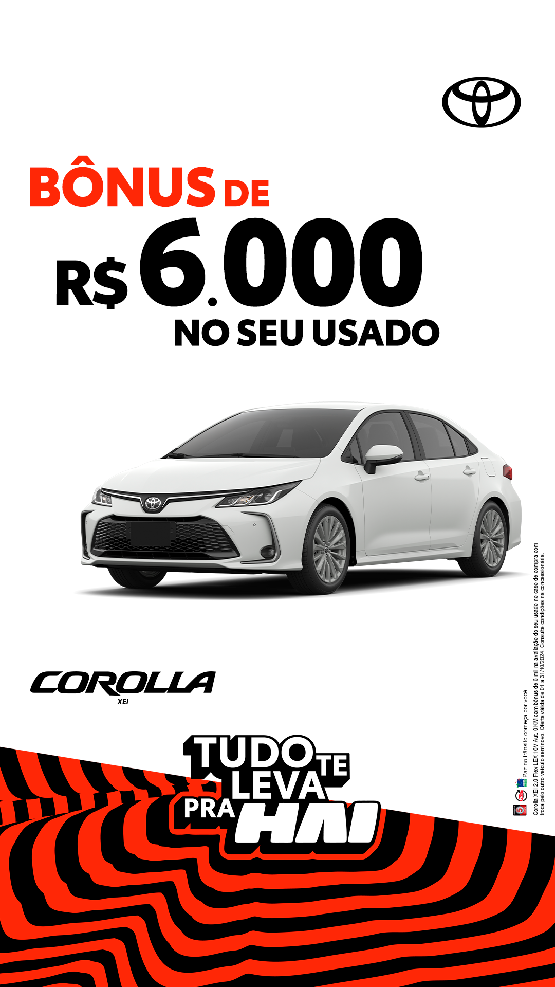 Aproveite a oferta exclusiva do Toyota Corolla XEI com taxa de financiamento zero e valorização de até R$ 6.000 no seu veículo usado, uma oportunidade única para quem busca um sedã premium, com tecnologia avançada, design sofisticado e segurança de ponta