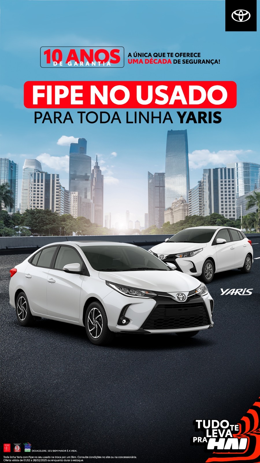 Toyota Yaris com 10 anos de garantia, carro compacto, econômico e de alto desempenho. Design moderno, tecnologia avançada e segurança de ponta, ideal para quem busca eficiência no dia a dia e confiabilidade. O Yaris é a escolha perfeita para quem quer um 